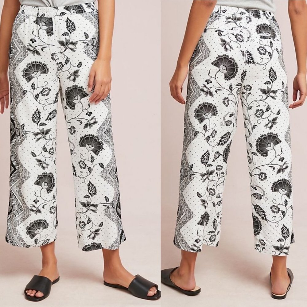 Anthropologie Wide Leg Crop Printed Pants Floral Size XS Bohemian Print Hippie‎